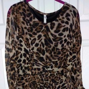 NY Collection Slit Ruched Animal Print Dress 3X